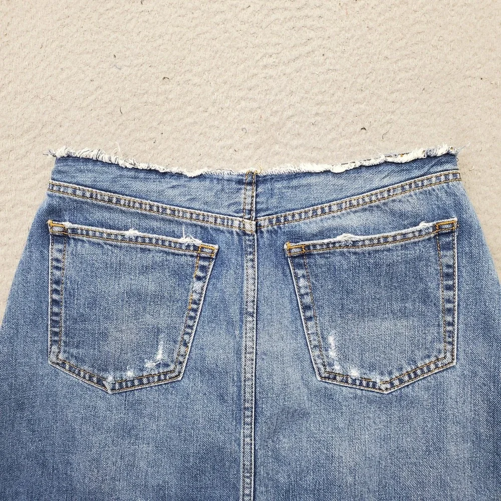 Zara Premium Denim Mini Skirt Womens Medium Blue Distressed Frayed Hem 5-Pocket